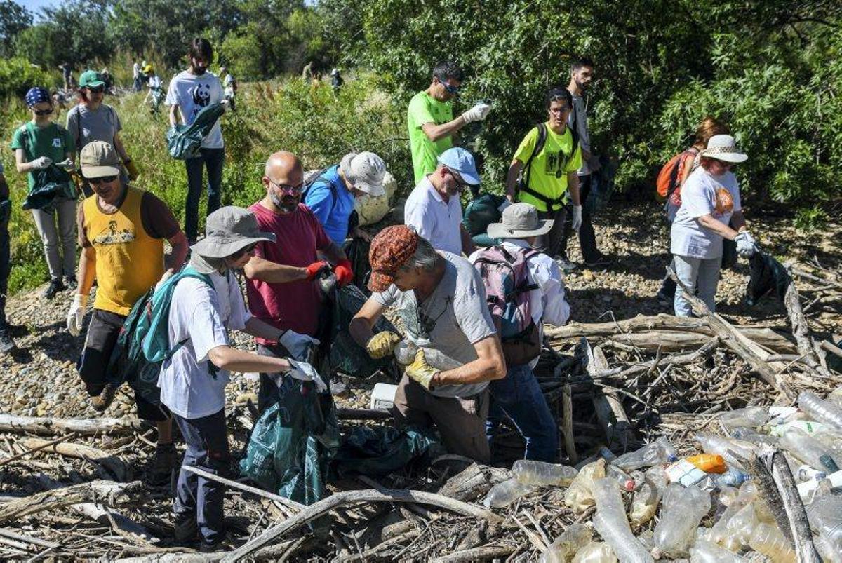 Recogida de plásticos en la ribera del Ebro