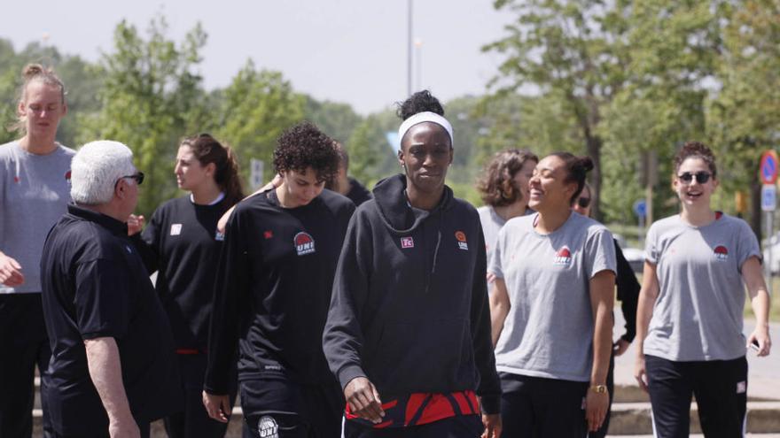 Les jugadores de l&#039;Uni, aquest migdia a Fontajau.