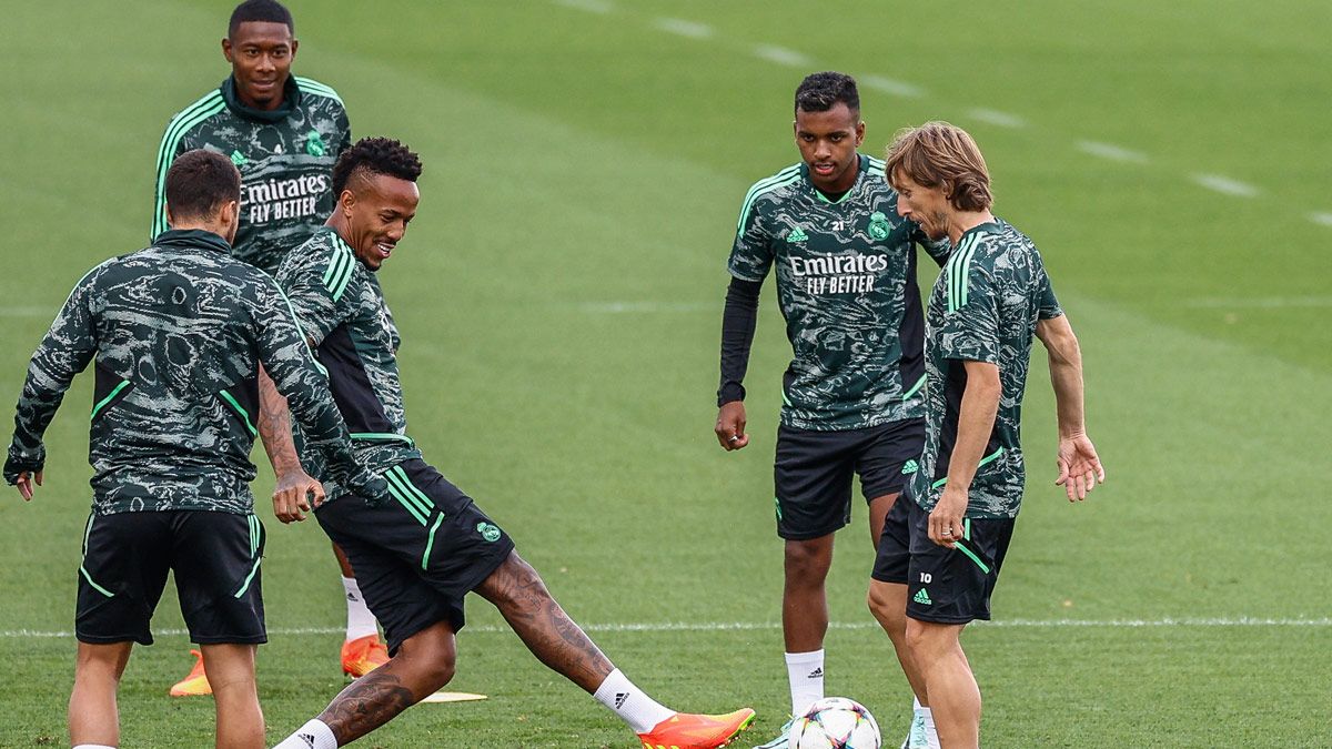 Militao, durante el entrenamiento de hoy