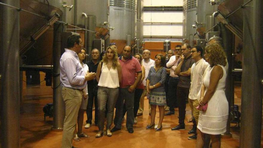 Responsables de Covitoro explican el proceso de elaboración del vino a los participantes.