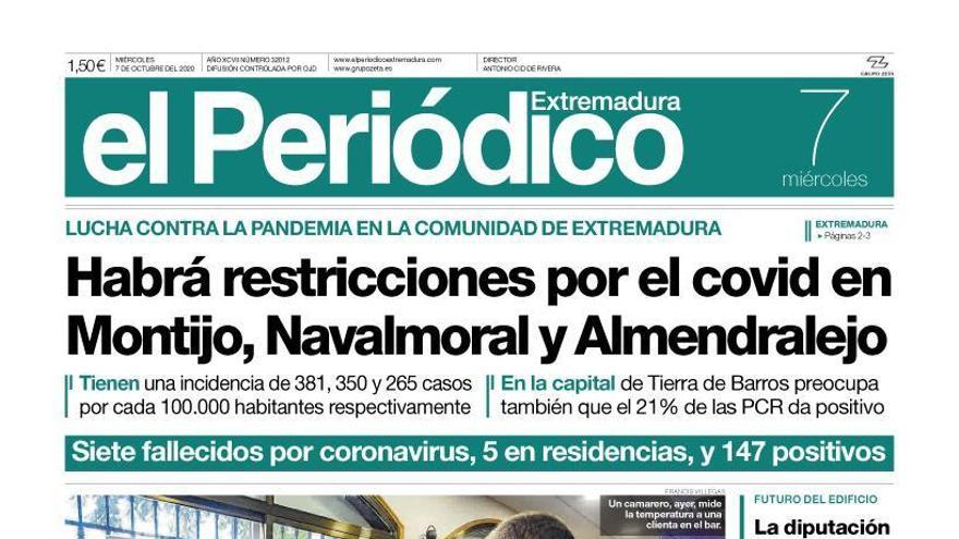 Esta es la portada de EL PERIÓDICO EXTREMADURA correspondiente al día 7 de octubre del 2020