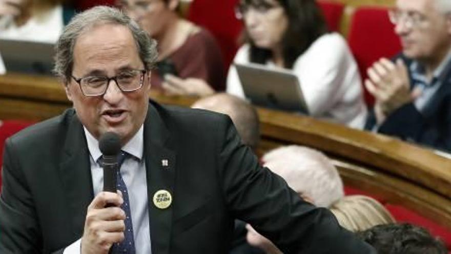 El president de la Generalitat, Quim Torra, en una de les seves intervencions d&#039;ahir al Parlament