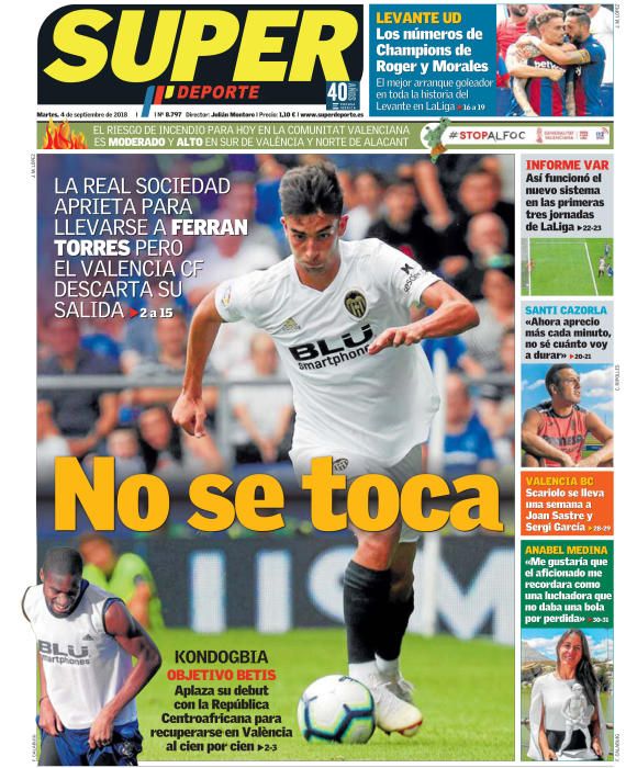 Portada SUPERDEPORTE martes 4 de septiembre 2018