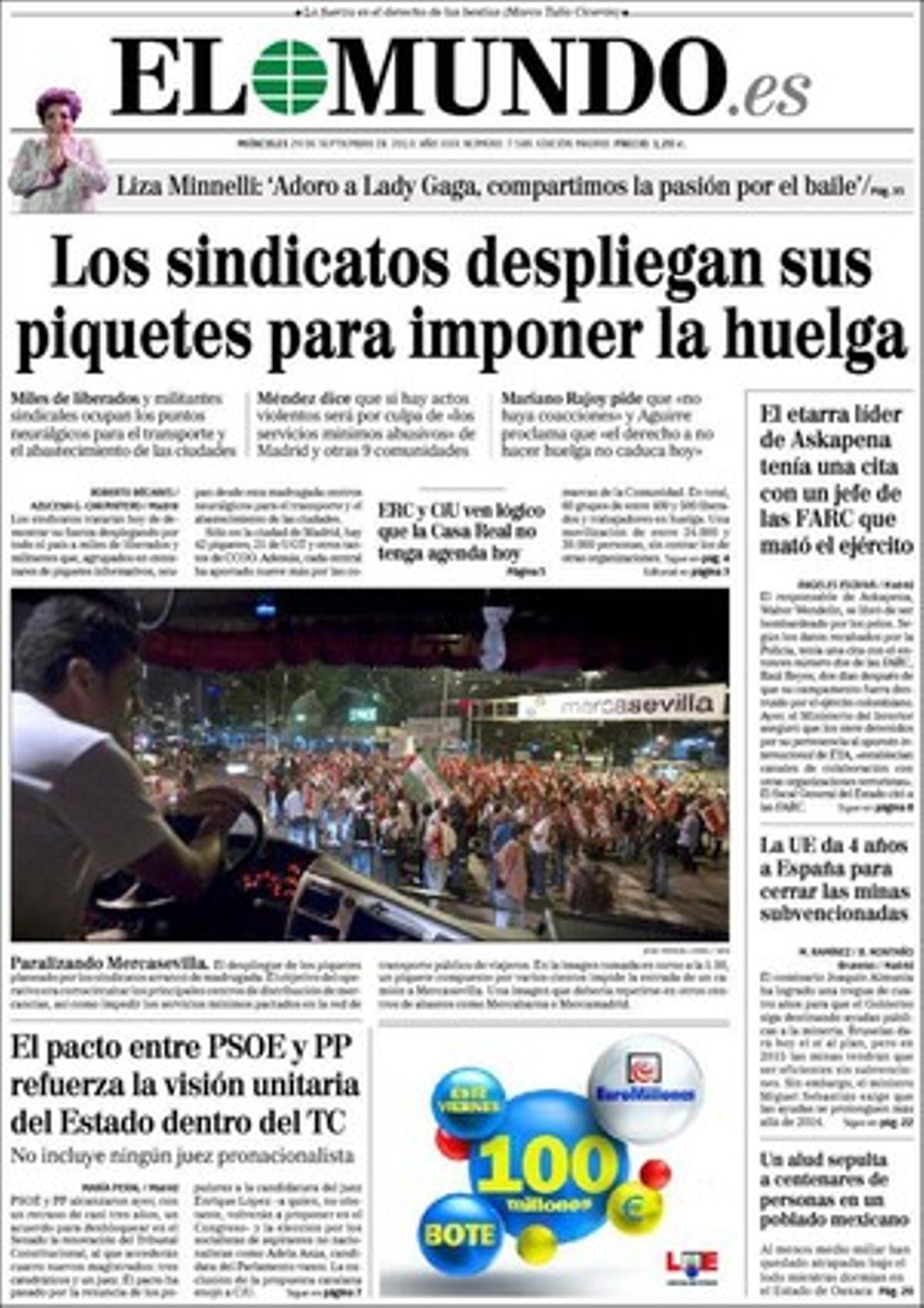 ’El Mundo’ destaca després de la vaga del 29-S que el PSOE i el PP pacten la renovació del Tribunal Constitucional amb el perfil de juristes no nacionalistes per reforçar la visió unitària de l’Estat dins de l’alt tribunal, i que l’exregidor del PSC per Barcelona Carles Martí rebutja participar en la comissió de l’hotel del Palau.