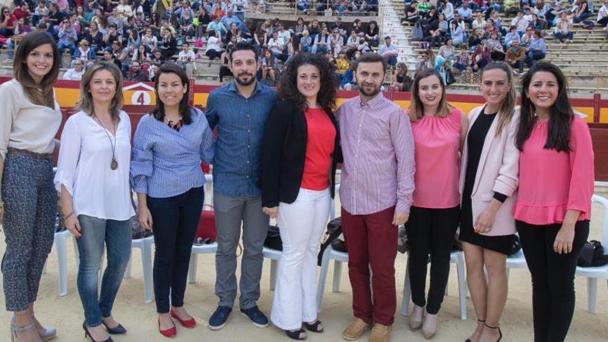 Los nueve componentes del jurado el pasado martes en el último ensayo celebrado en la Plaza de Toros.