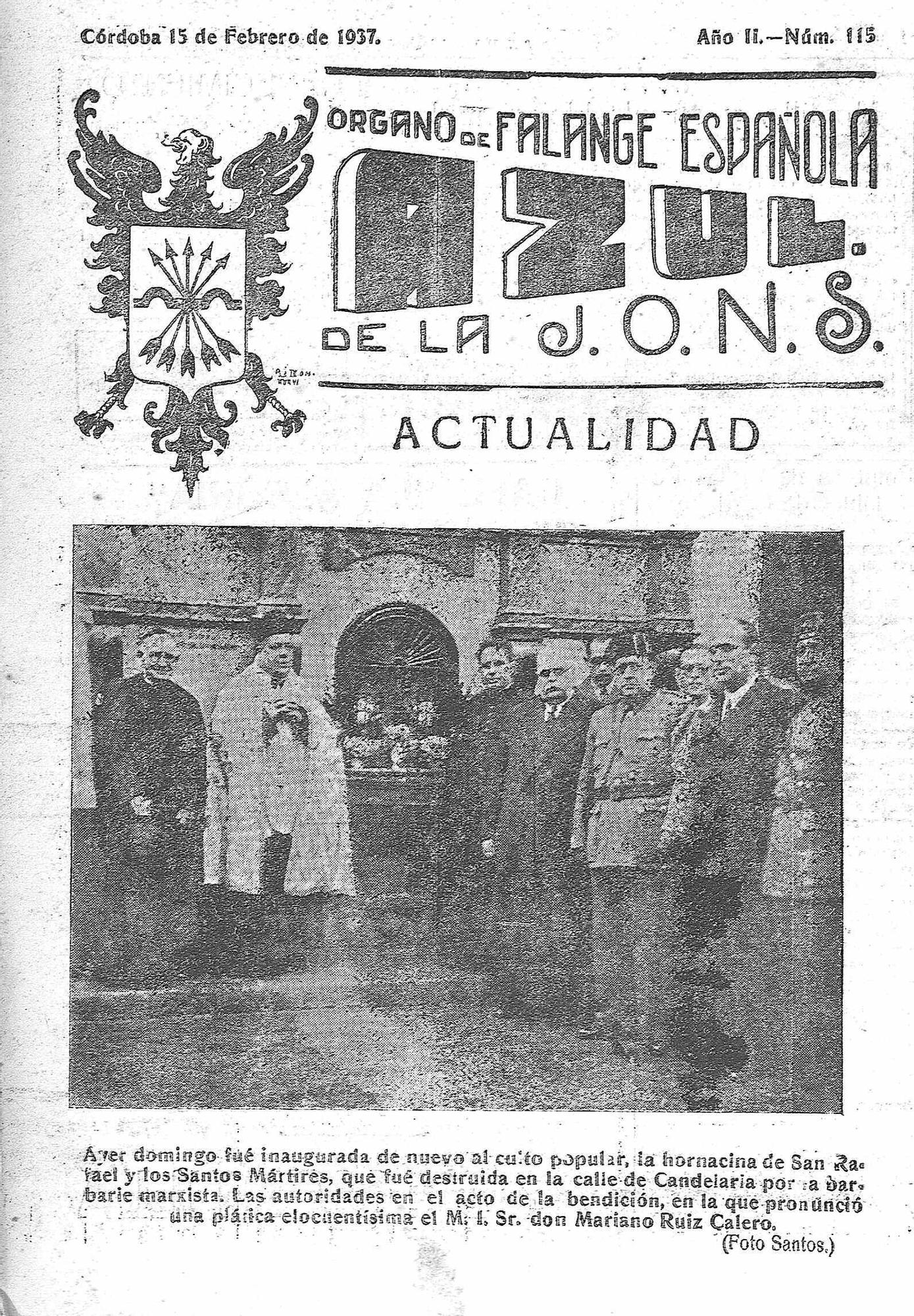 Acto de reinaguración del altar en 1937