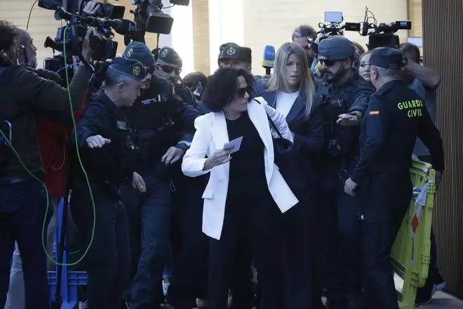 La llegada de Maribel Vilaplana al juzgado de Catarroja, rodeada por un aluvión de medios
