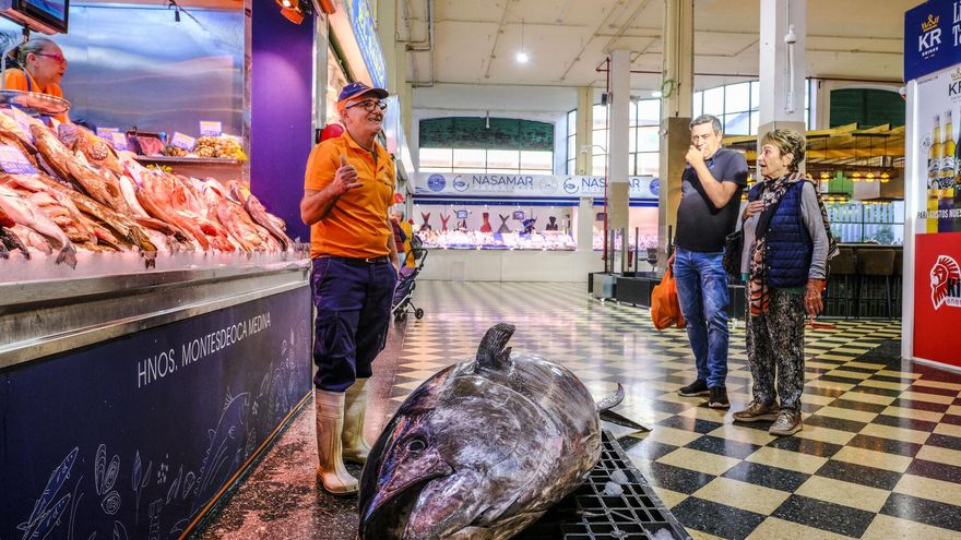 El primer atún rojo de la temporada llega al Mercado Central con un peso de 298 kilos