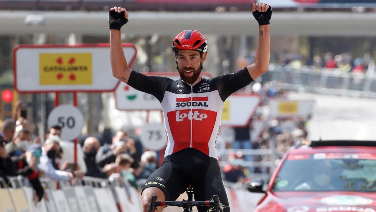 De Gendt, celebrando su triunfo en la última etapa de la Volta