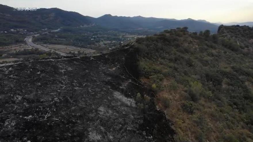 Así ha quedado el perímetro del incendio de Bolvens en Xàtiva a vista de dron