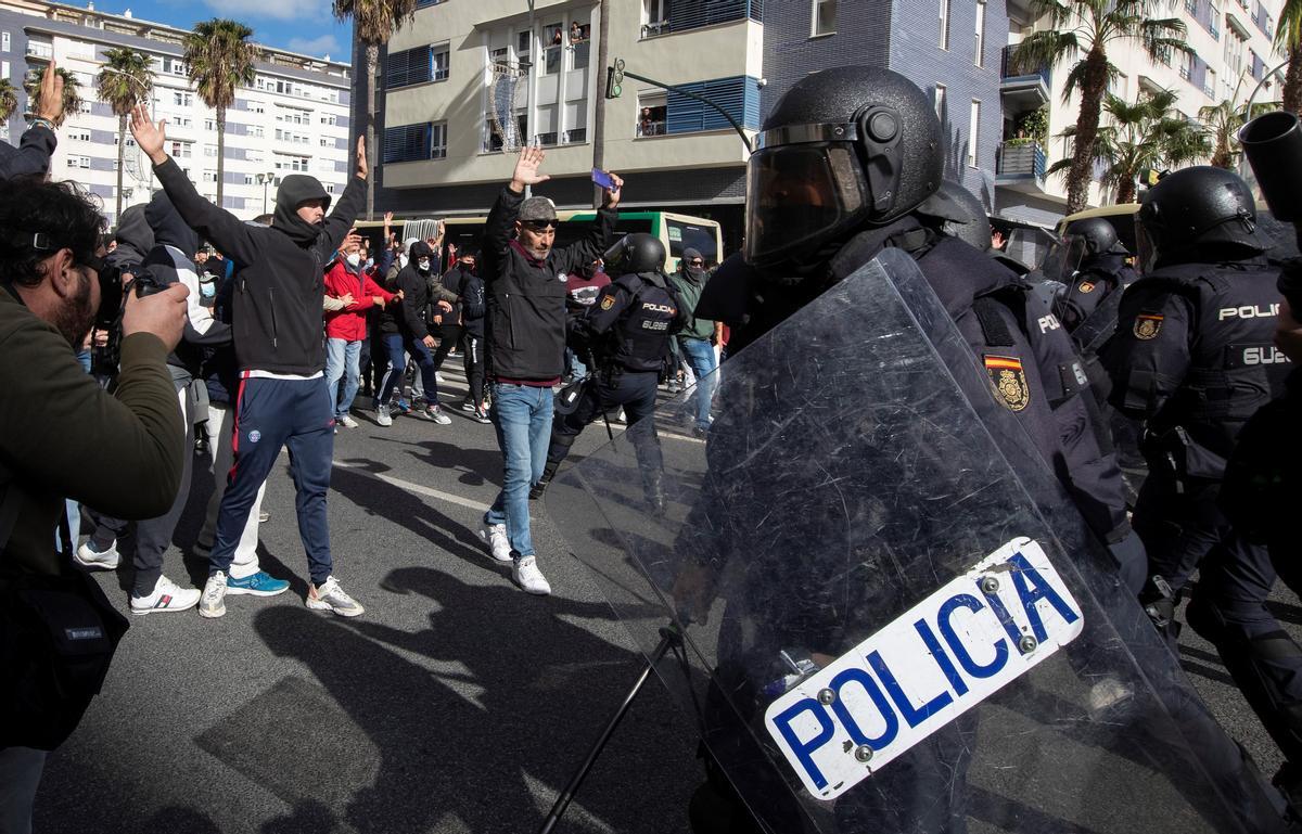 Manifestación de apoyo a la huelga de los trabajadores del metal en Cádiz.