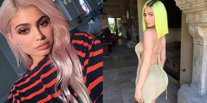 Kylie Jenner con pelo rosa y verde