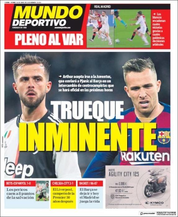 Portada MUNDO DEPORTIVO viernes 26 junio 2020