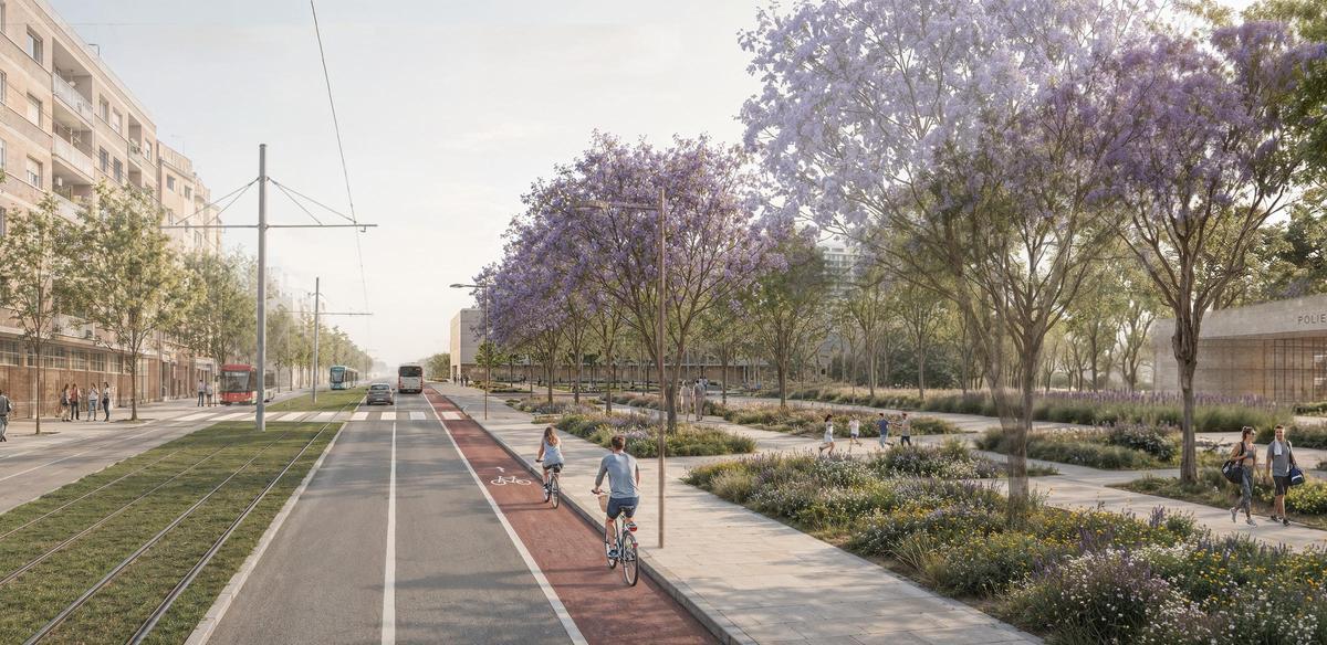 Render de la carretera de Collblanc tras la urbanización del entorno donde se ubicará el futuro Hospital Clínic.