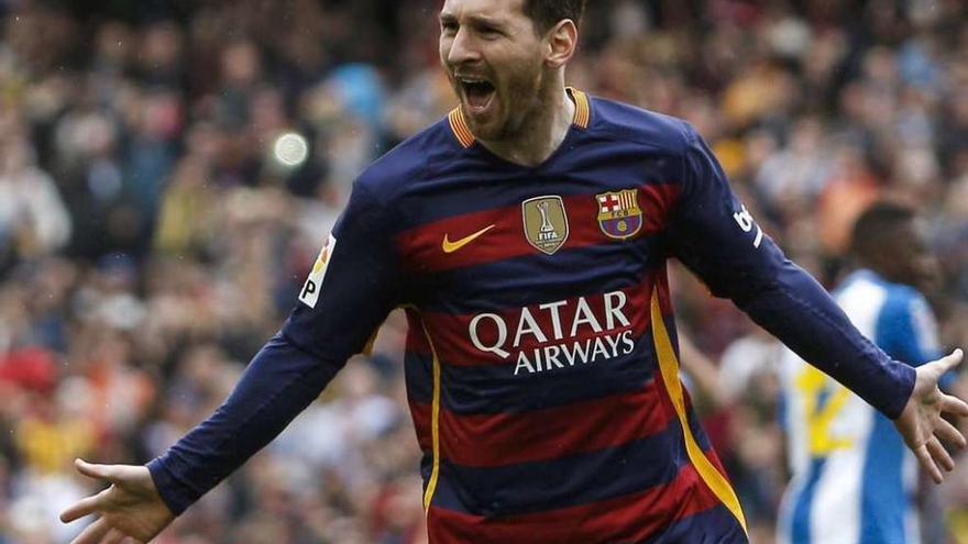 Messi celebra un gol en el pasado partido contra el Espanyol.