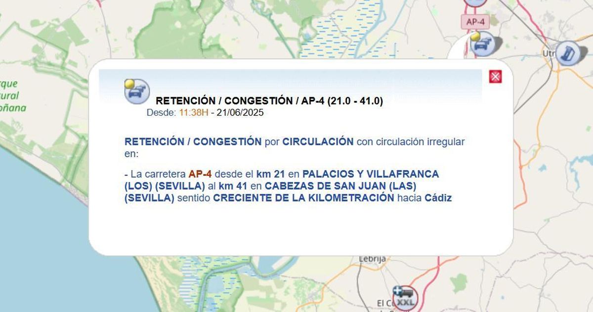 Atasco en la AP-4en Los Palacios.