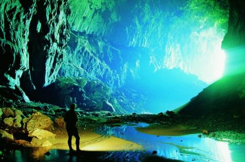 Deer Cave with show cave path, largest cave passage in the world, Gunung Mulu National Park, Sarawak, island of Borneo, Malaysia