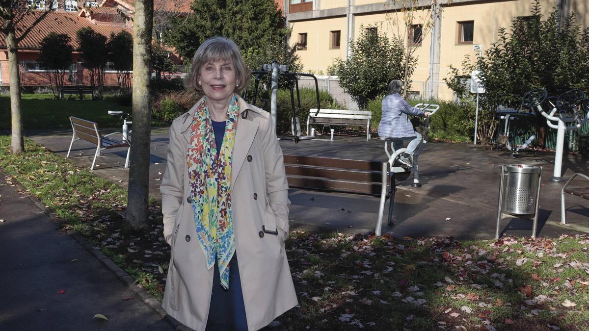 Gloria Arias en el parque biosaludable, uno de los logros del centro.