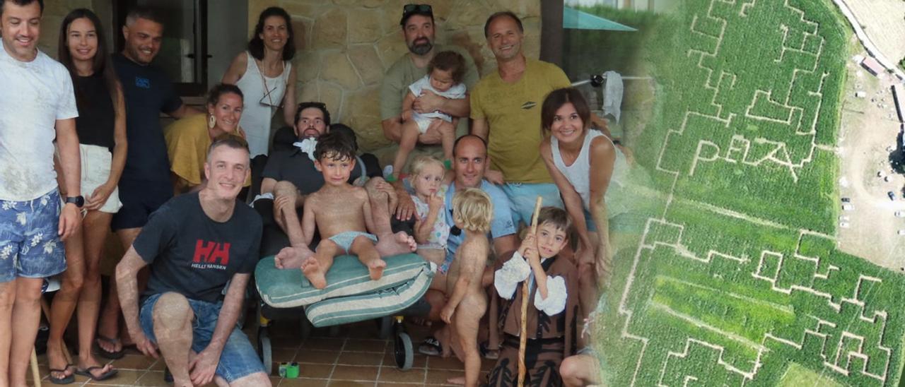 Pelayo García y Roberto Llamedo, rodeados de amigos y familiares. Por la izquierda, Áurea y Nacho Escandón, Cris y Pablo Blanco, Covadonga Álvarez, Fernando Rodríguez, Paula Corteguera, Pelayo García y su hijo Guille, Víctor Lucas y Zoe, Roberto Llamedo, Akiko, Maya y Dudu, Juan Llamedo, Mario del Valle, Manuel Llamedo y Lara del Valle.