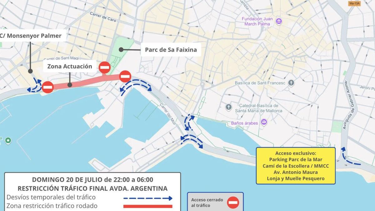 Restricciones de tráfico en el Paseo Marítimo de Palma del 20 al 23 de julio