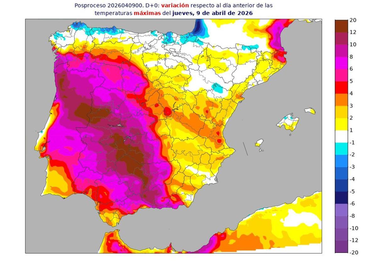 Mapa de temperaturas para este jueves.