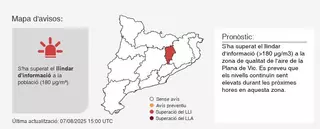Activado un aviso por altos niveles de ozono en Vic