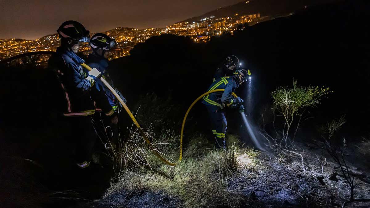Los bomberos trabajan en la extinción de un incendio en Collserola.