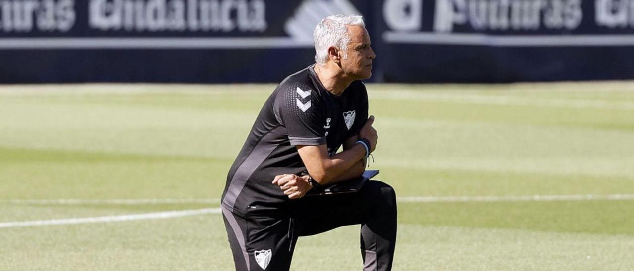 Sergio Pellicer, durante el entrenamiento de este miércoles en La Rosaleda.