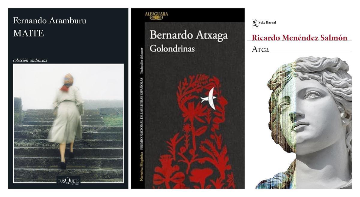 Portadas de 'Maite', 'Golondrinas' y 'Arca', tres de las propuestas en castellano para este Sant Jordi.