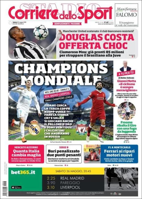 Gameiro, la final de Champions, Umtiti, Froome, en las portadas de este sábado 26 de mayo de 2018