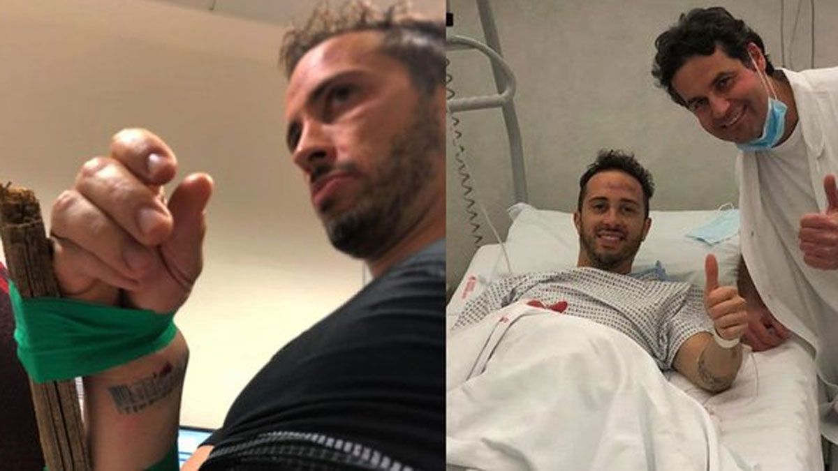 Dovizioso muestra su 'fea' lesión de muñeca al llegar al hospital en el que horas después fue intervenido con éxito