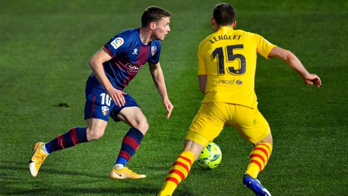 Sergio Gómez durante el enfrentamiento de la primera vuelta contra el Barça