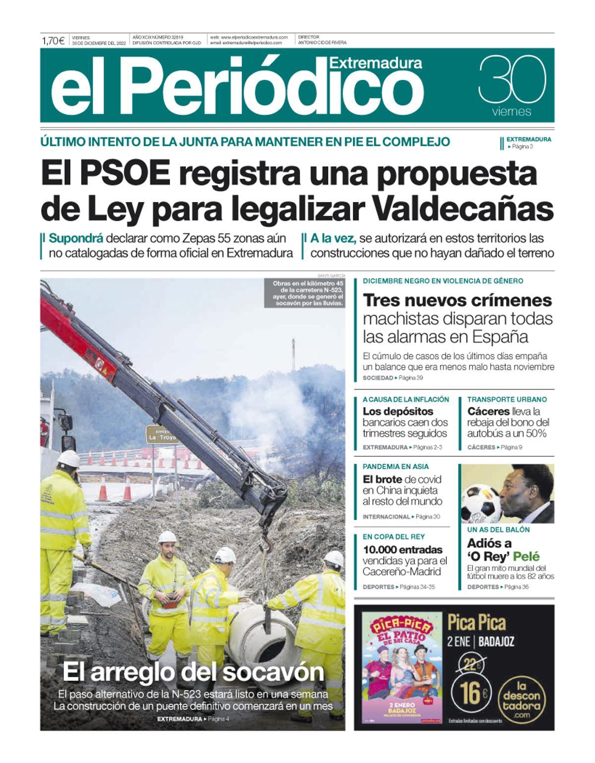 Consulta la portada correspondiente al día 30 de diciembre de 2022