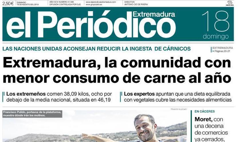 Esta es la portada de EL PERIÓDICO EXTREMADURA correspondiente al día 18 de agosto del 2019