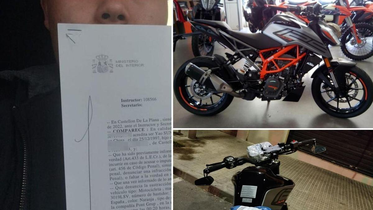 Yao Sun, con la denuncia y varias imágenes de la motocicleta que desea recuperar