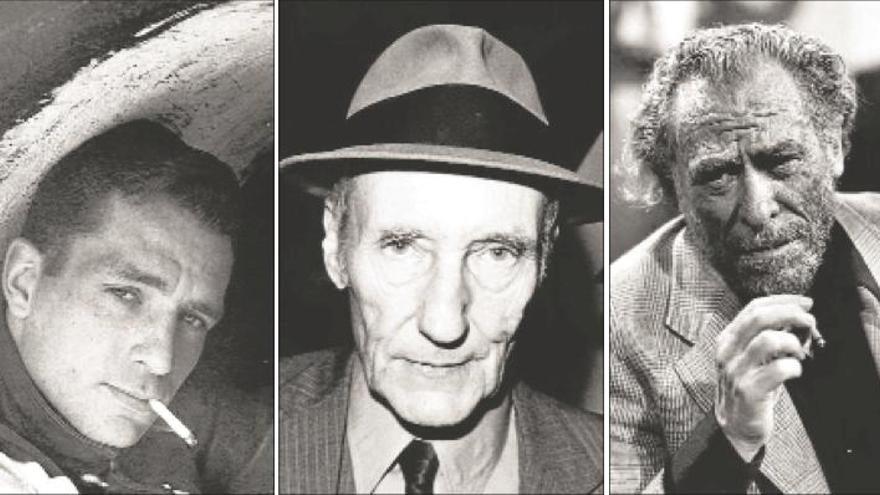 Tres autores, tres clásicos modernos: Jack Kerouac, William Burroughs y Charles Bukowski.
