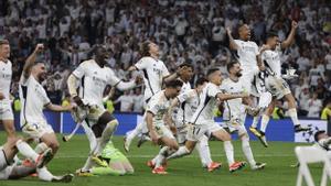 Los jugadores del Real Madrid celebran la victoria ante el Bayern.