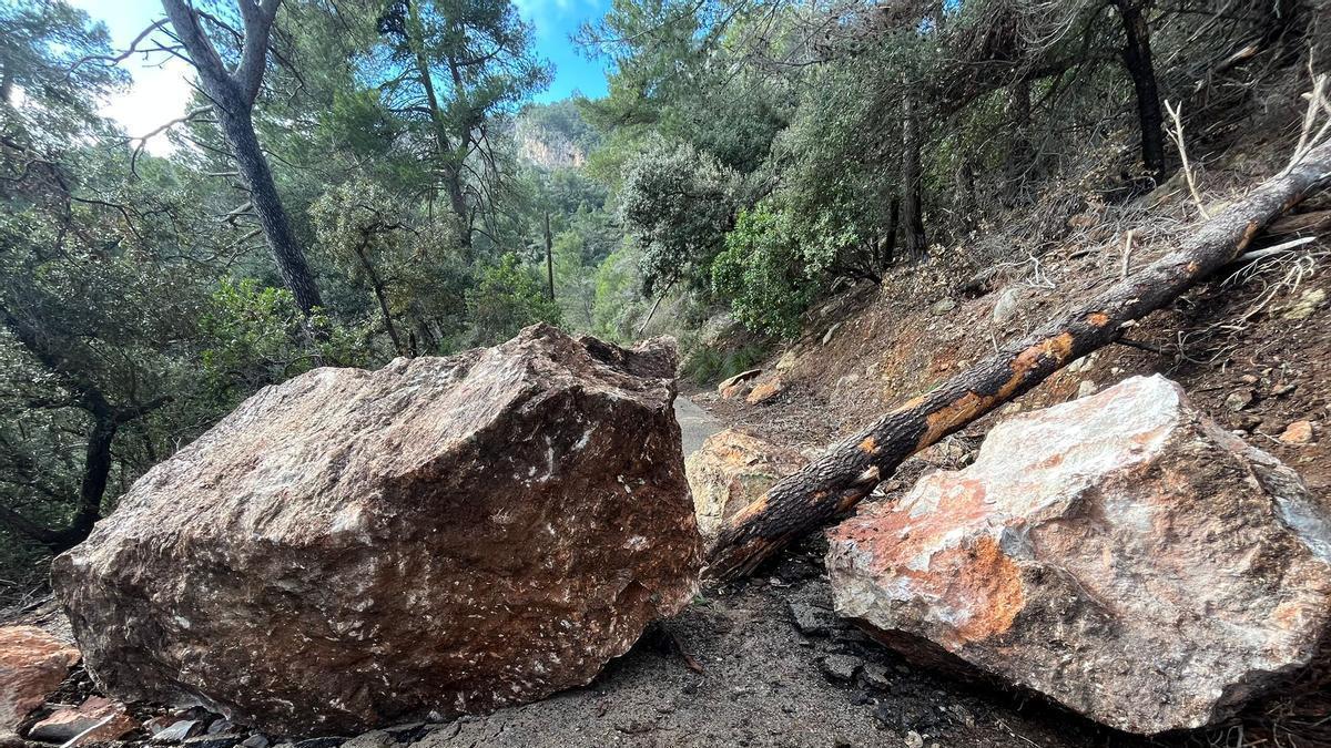 Las imágenes del gran desprendimiento de rocas en es Verger, en Esporles