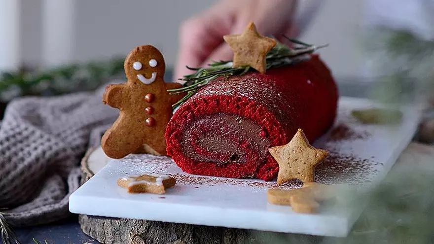 Tronco de Navidad red velvet con trufa de chocolate negro
