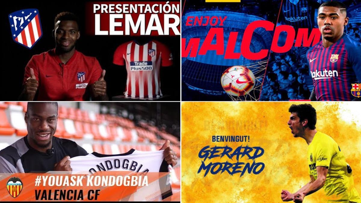 Lemar, Malcom, Kondogbia y Gerard Moreno, tres de los principales fichajes de la Liga 2018/19