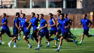 Los jugadores del Levante en la última sesión de entrenamiento