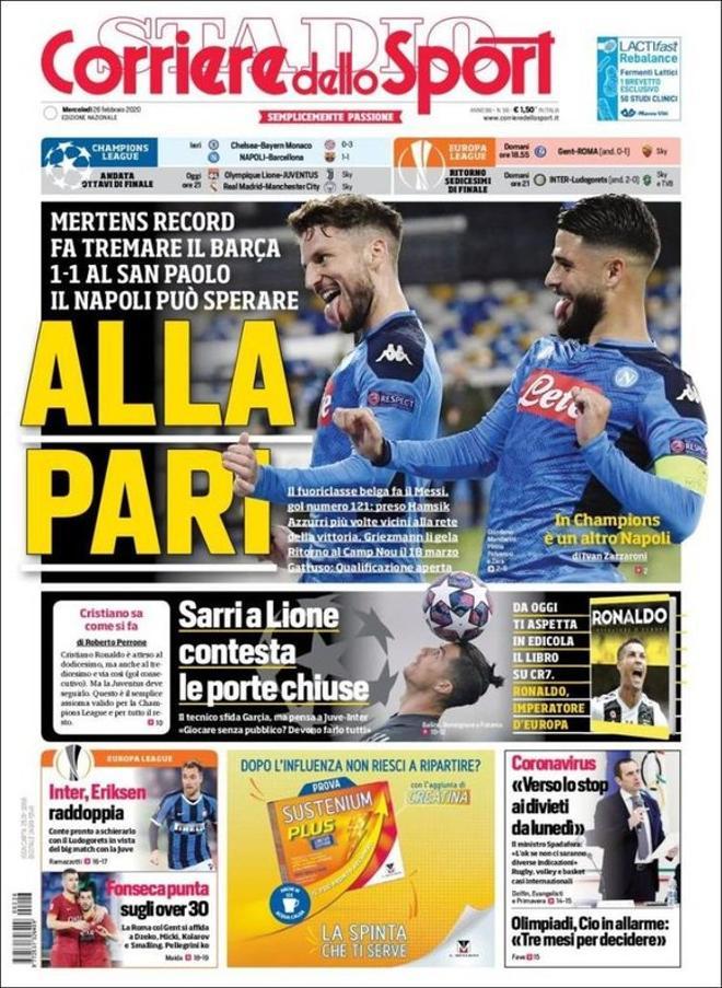 Esta es la portada de Corriere dello Sport de este 26 de febrero