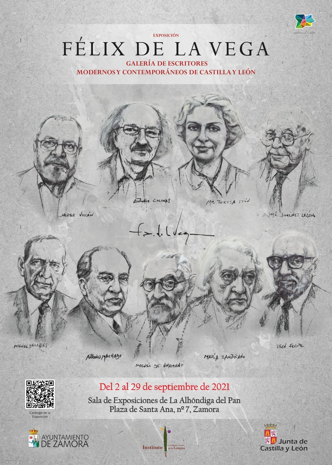 Cartel de la exposición ‘Félix de la Vega. Galería de escritores modernos y contemporáneos de Castilla y León’