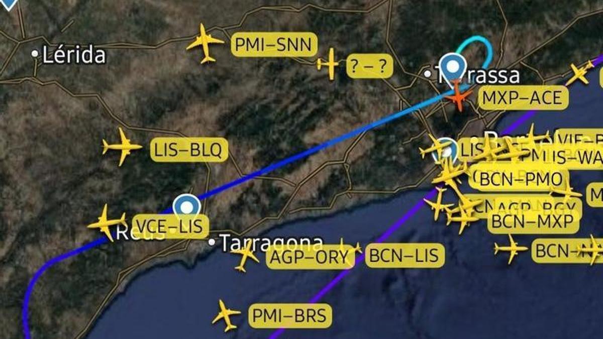 Captura de Flightradar24 del vuelo desviado.