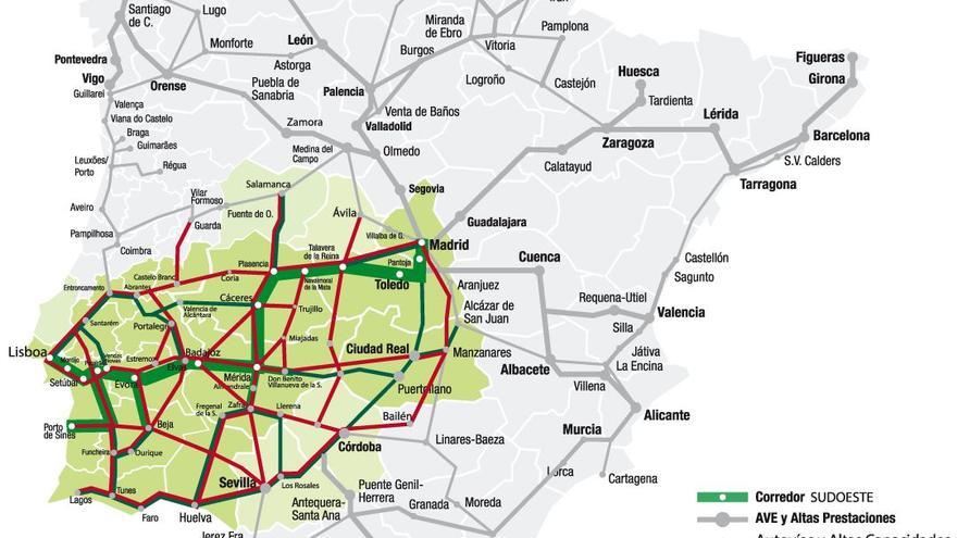 Mapa que muestra por donde discurriría el Corredor Sudoeste Ibérico.