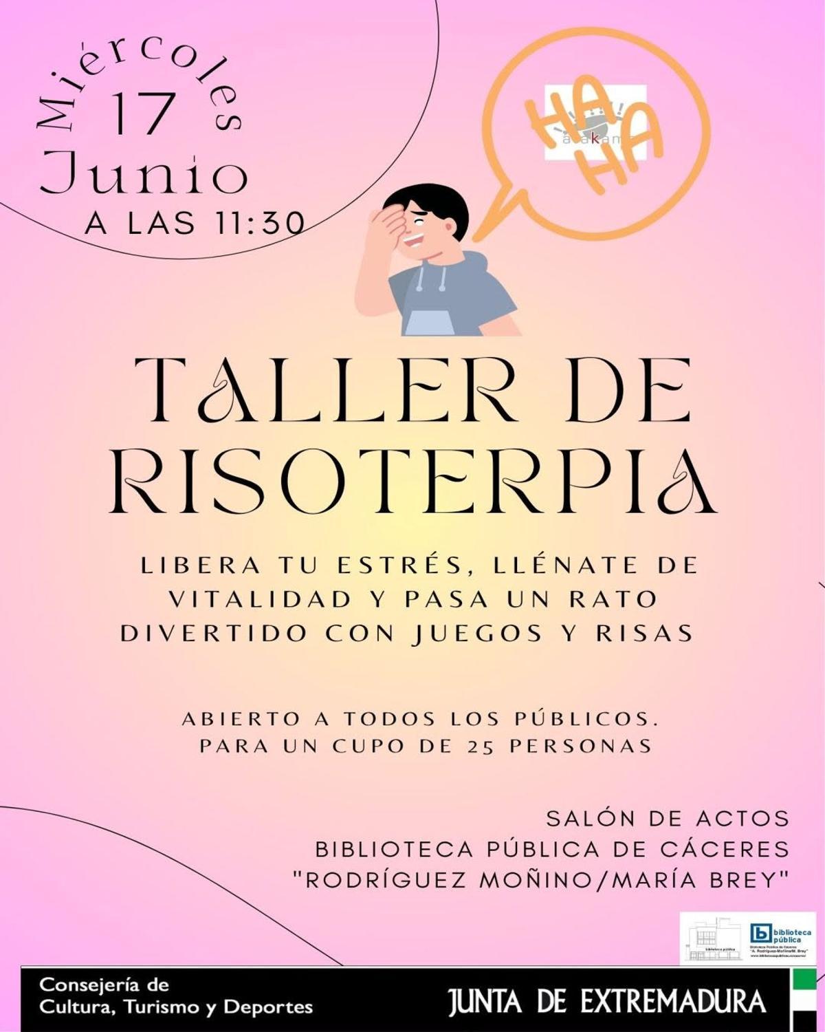 Cartel oficial del taller en Cáceres.