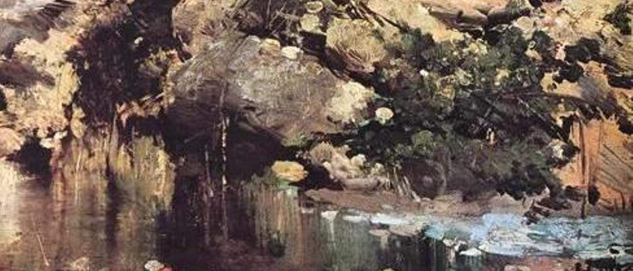 Imagen del cuadro «Paisaje de Algar de Valencia» de 1882, pintado en el río.