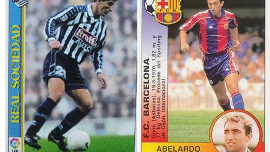 Cromos de la época de jugadores de Abelardo (FC Barcelona) y Javi Gracia (Real Sociedad).