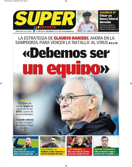 Portada SUPERDEPORTE viernes 20 marzo 2020