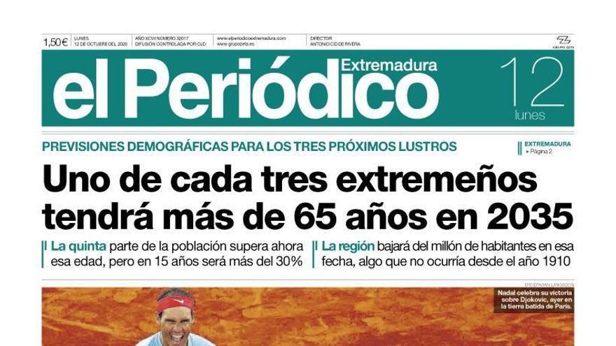 Esta es la portada de EL PERIÓDICO EXTREMADURA correspondiente al día 12 de octubre del 2020